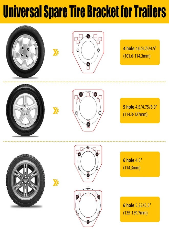 JEACENT Spare Tire Mount for Utility Trailer Accessories,3-Nut Design Spare Tire Carrier,Fits Most 4,5 & 6 Lugs Wheels, Hold 4″,4.25" 4.5″, 4.75″,5",5.32" and 5.5" Bolt Patterns,Holds Up to 160 Lbs - Image 3