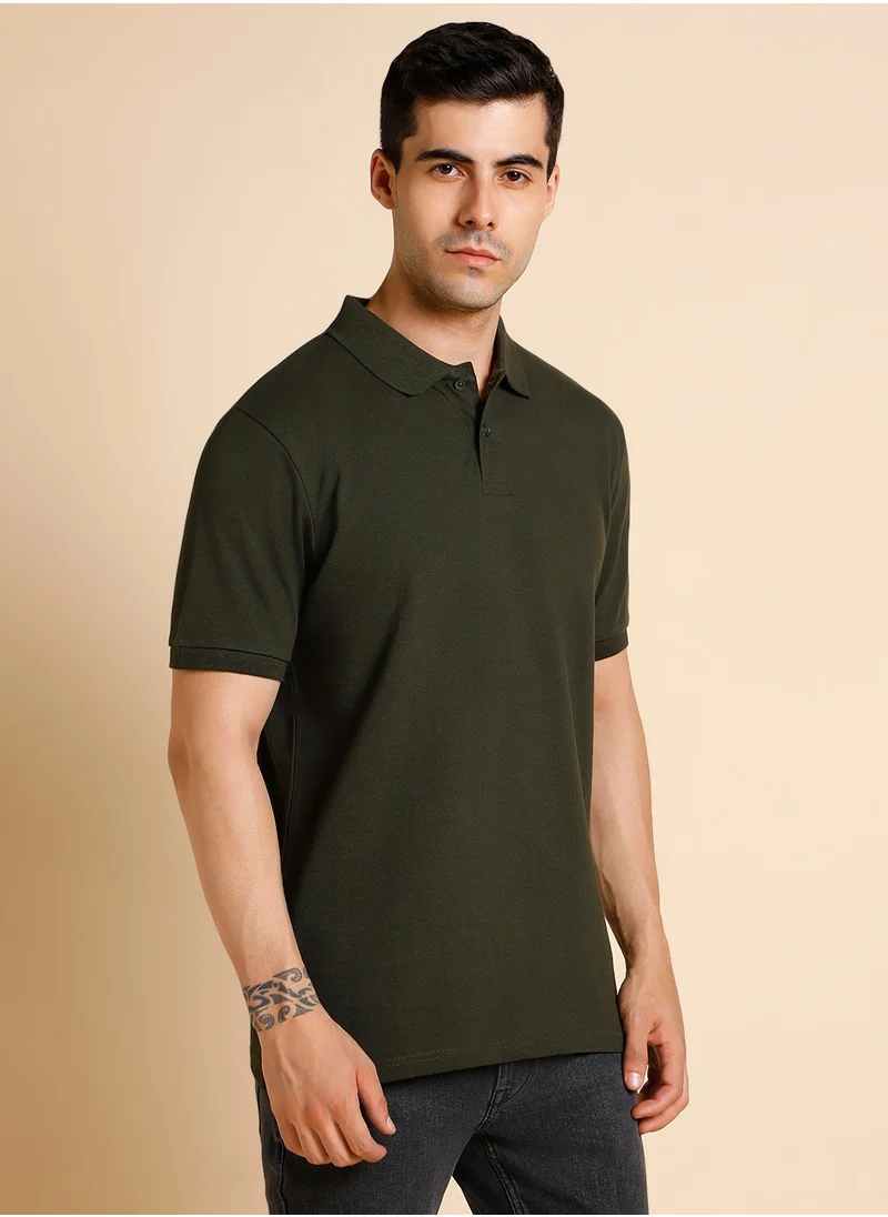 Dennis Lingo Olive T-Shirt for Men, 100% Cotton, Regular Fit