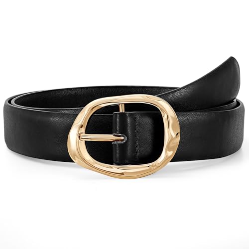 JASGOOD Women Leather Belt for Jeans Pants Ladies Casual Waist Belt Fashion Women Belt with Gold Buckle - Image 1