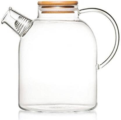 IndusBay 18 L Wooden Bamboo Lid StoveTop Glass Kettle HeatResistant Borosilicate Pitcher Carafe NoDripping Stovetop Safe Glass Tea Kettle Pot Serving Jar - Image 1