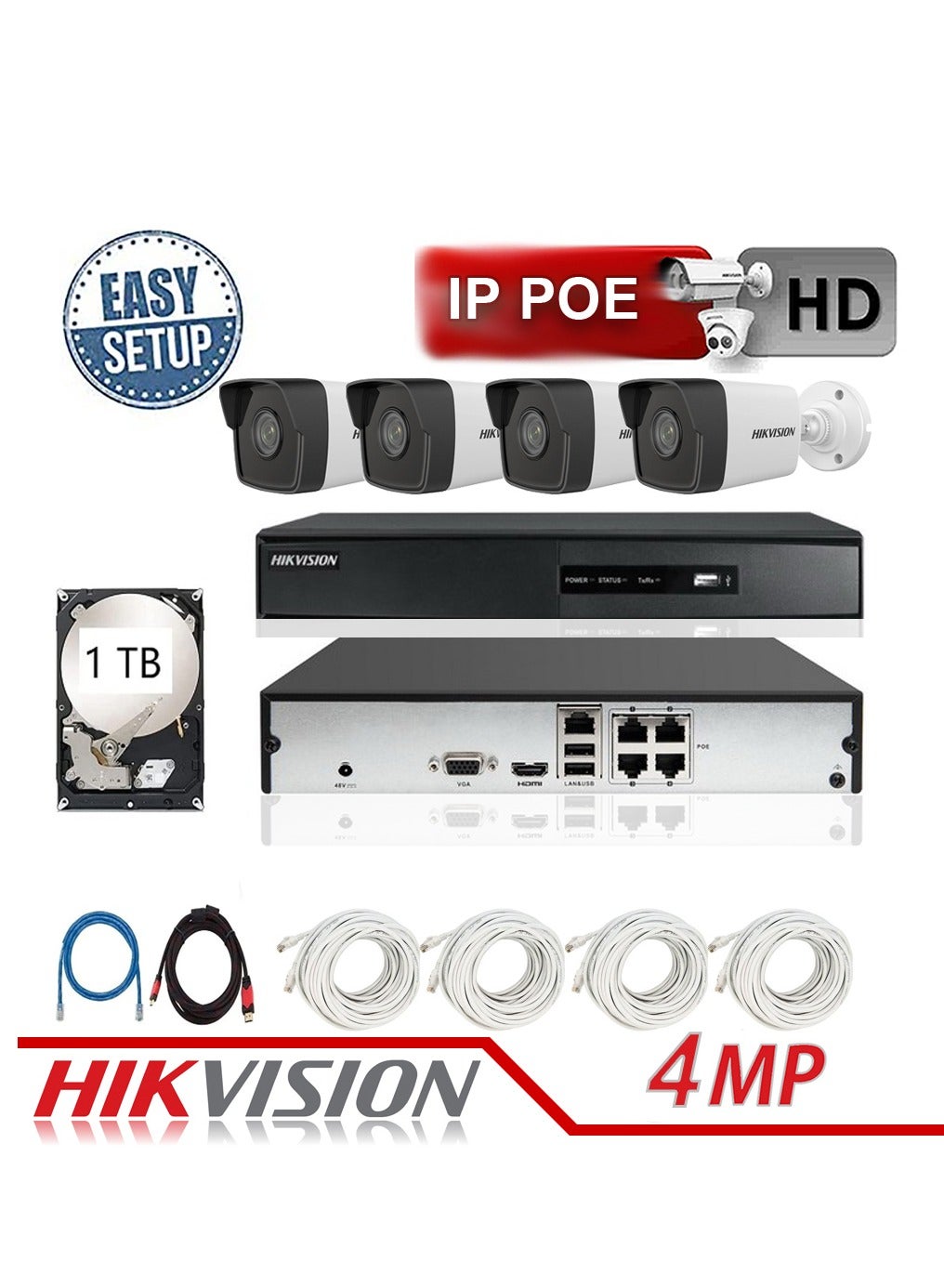 hikvision Hikvision 4x Outdoor Ip Network Poe Kit 4 Ip Camera With Nvr And Hdd N70002262V