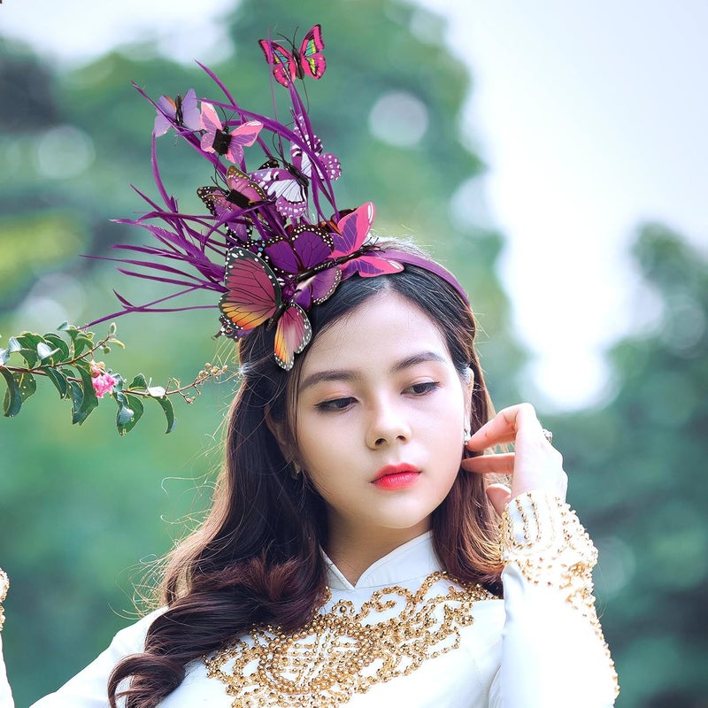 Butterfly Headband Purple Plastic Hair Hoop for Women Wedding Prom Halloween Hair Accessories - Image 4