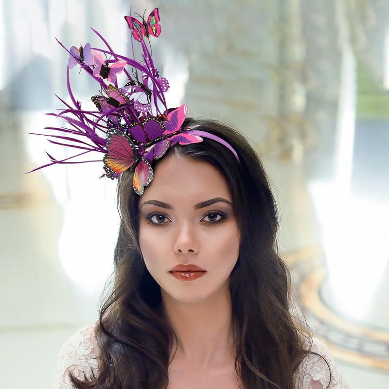 Butterfly Headband Purple Plastic Hair Hoop for Women Wedding Prom Halloween Hair Accessories - Image 5