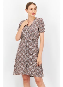 Zero Women Allover Printed Mini Dress, Beige Combo  - Image 1