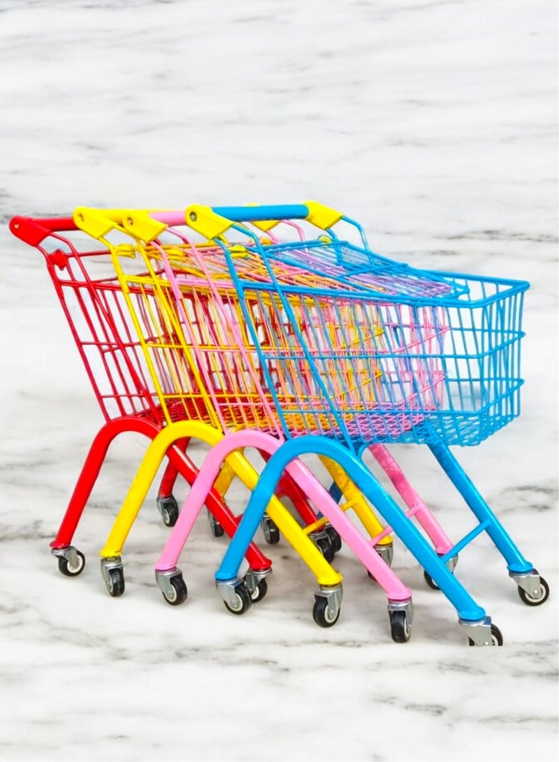 Toy Box Multicolour Mini Shopping Cart Supermarket Metal Trolley For Kids- Random Color 1 Pc  - Image 1