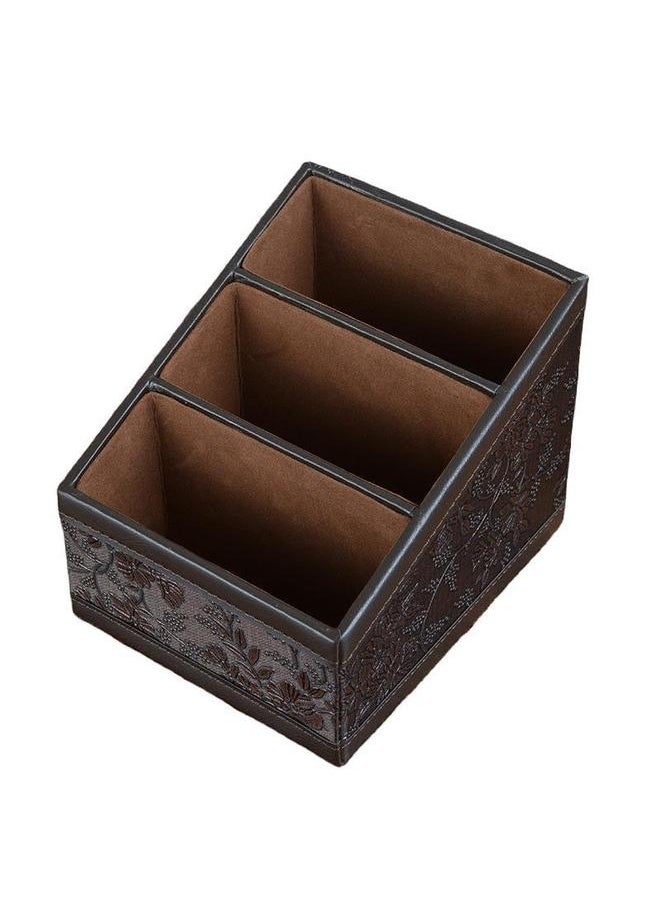 yongsheng PU leather Remote Control Holder,3 Slot Remote Control Organizer Brown--Remote Control Holders Organizer Box Multi-Functional  - Image 1
