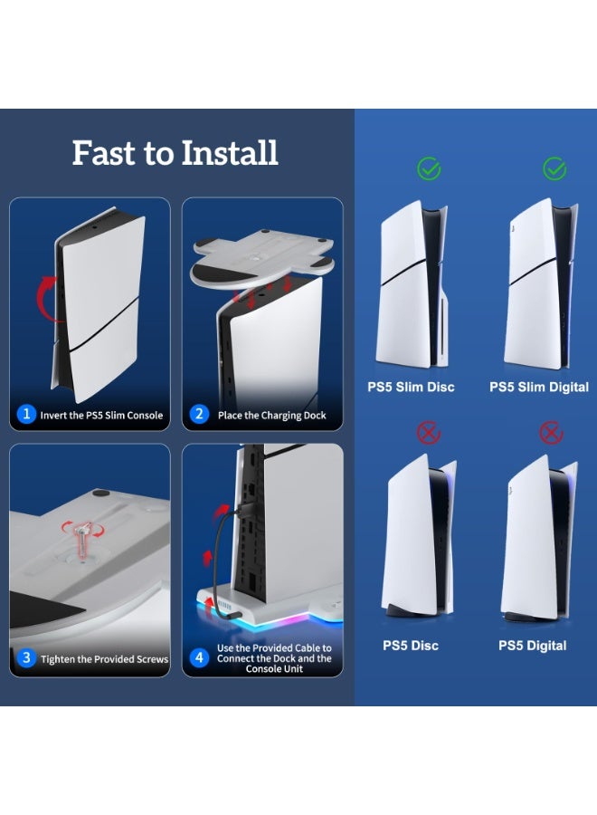 حامل لجهاز بي إس 5 سليم مع مروحة تبريد وإضاءة RGB، محطة شحن لوحدة التحكم متوافقة مع وحدة التحكم PS5 Slim وإصدار النخبة، ملحق وحدة التحكم مع برغي لجهاز PS5 Slim - Image 5