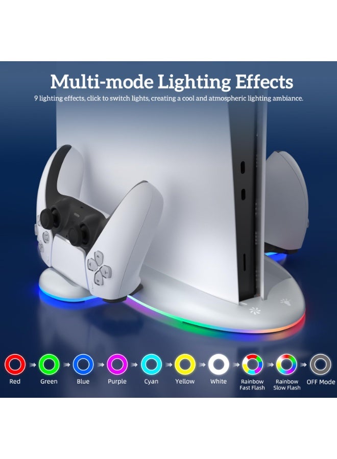 حامل لجهاز بي إس 5 سليم مع مروحة تبريد وإضاءة RGB، محطة شحن لوحدة التحكم متوافقة مع وحدة التحكم PS5 Slim وإصدار النخبة، ملحق وحدة التحكم مع برغي لجهاز PS5 Slim - Image 4