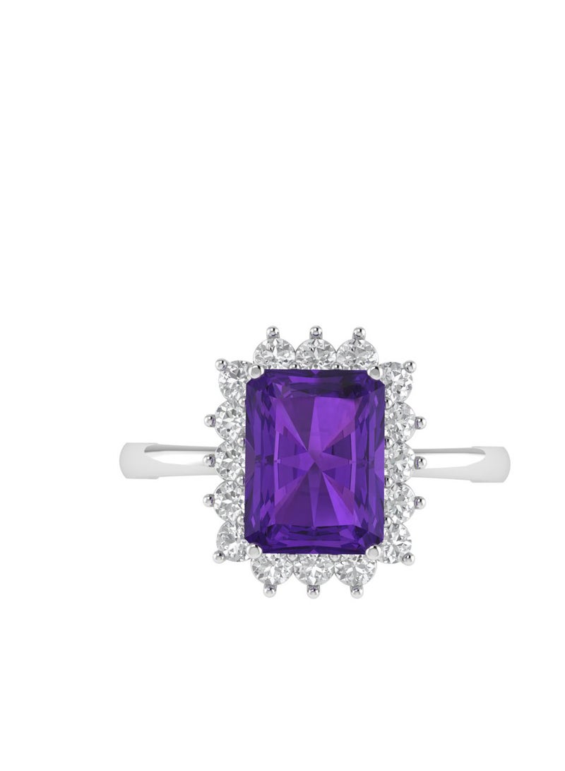 Capri Gold Diana Emerald-Cut Amethyst and Sparkling Diamond Ring in 18K White Gold  - Image 1
