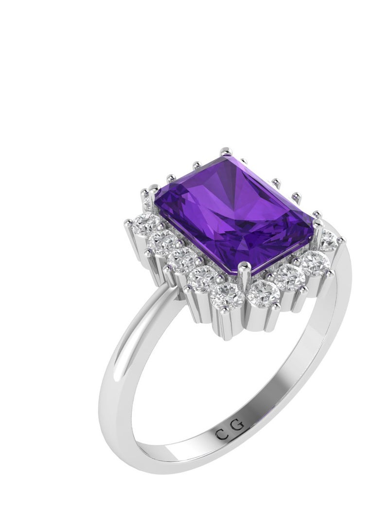 Capri Gold Diana Emerald-Cut Amethyst and Sparkling Diamond Ring in 18K White Gold  - Image 2