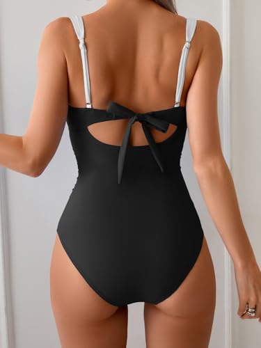 B2prity Women's Underwire One Piece Swimsuits Tummy Control Bathing Suits Push Up Swimwear Black, White - Image 3