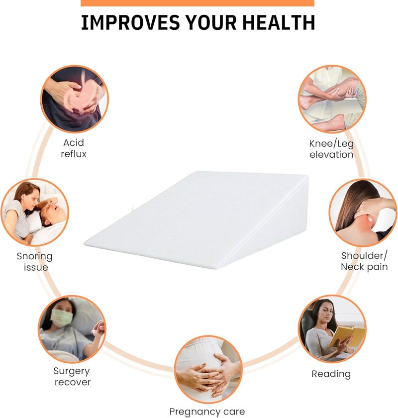 ADEPTNA Comfort Memory Foam Therapy Bed Wedge Pillow Designed for Back Neck Pain Better Breathing Circulation Acid Reflux Washable Cover Included - Image 3