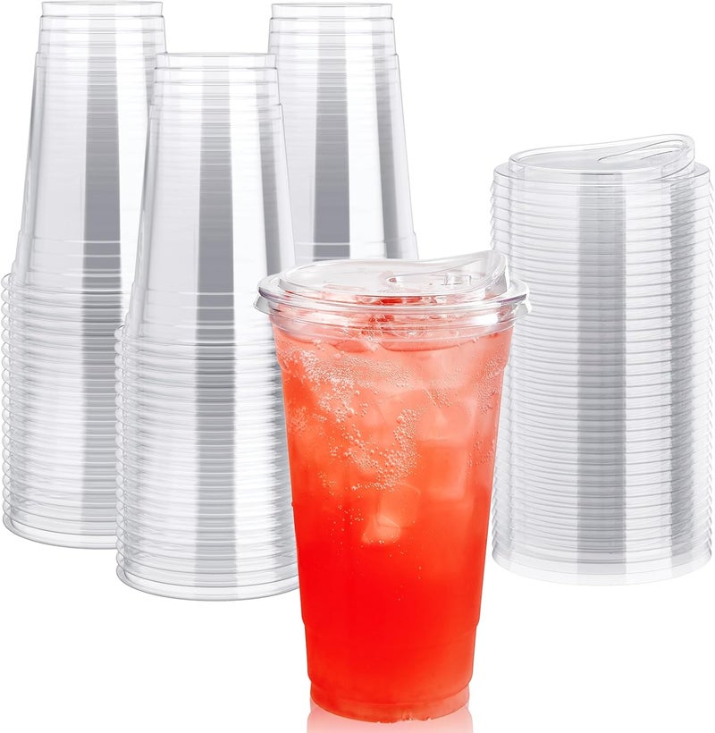 Lilymicky 60 PACK 24 oz Clear Plastic Cups With Strawless Sip Through Lids, Disposable, for Ice Coffee, Smoothie, Slurpee, or Any Cold Drinks - Image 1