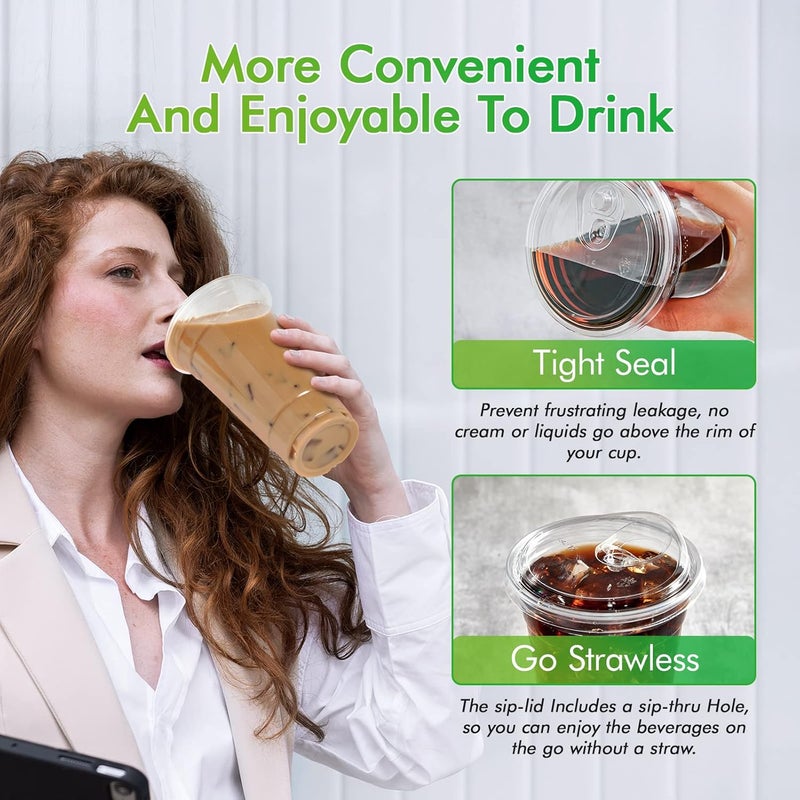 Lilymicky 60 PACK 24 oz Clear Plastic Cups With Strawless Sip Through Lids, Disposable, for Ice Coffee, Smoothie, Slurpee, or Any Cold Drinks - Image 4