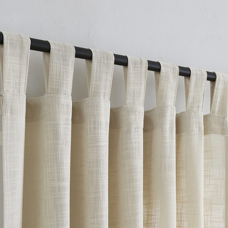 VOILYBIRD Linen Semi Sheer Curtains Tab Top Light Filtering Elegant Curtains  Drapes for Living Room 52 x 96 Inch Length Set of 2 Panels Beige