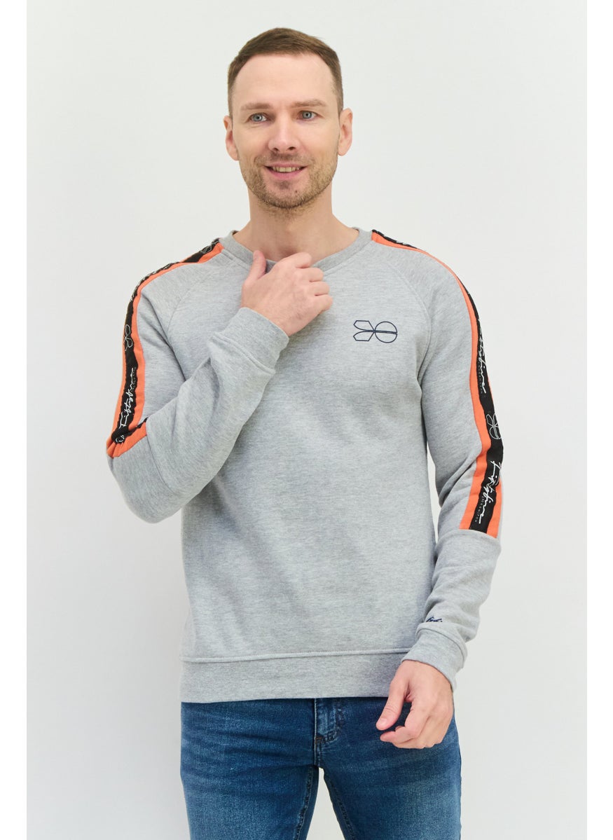 CROSSHATCH Men Crew Neck Brand Logo Long Sleeves Sweatshirt, Grey  - Image 1