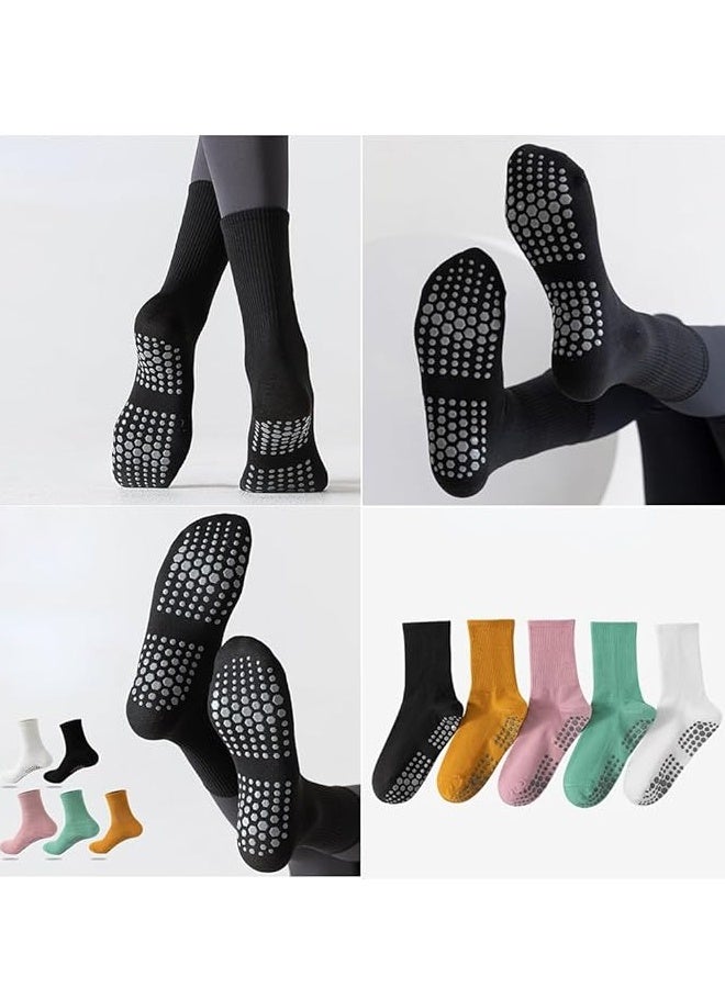 5 Pairs Women's Anti Slip Yoga Socks Ideal for Yoga Pilates Dance Fitness Mid Calf Candy Colored Cotton Socks - Image 5