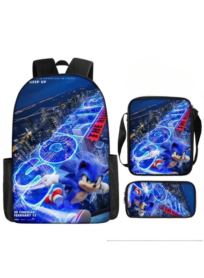 سونيك 2025-2026 سونيك على ظهره مقلمة حقيبة كتف ثلاث قطع دعوى الترفيه الرياضة حقيبة السفر طالب حقيبة المدرسة - Image 1