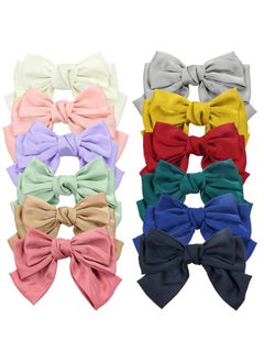 Cinaci 12 Pack Triple Silk Ribbon Big Large Oversized Bow French Barrettes Snap Hair Clips Ponytail Holders Accessories For Women Girls Teens  - Image 3