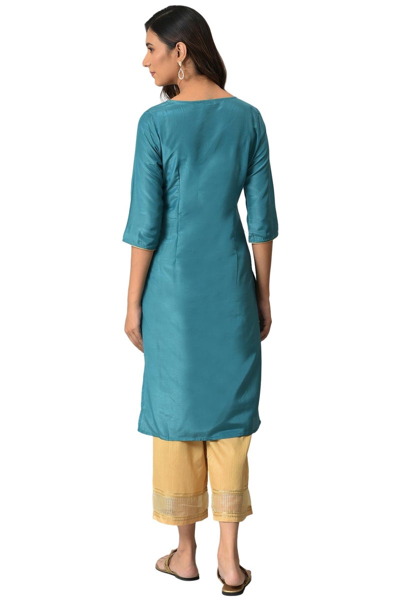 Aurelia Green Floral Printed Sequined Ethnic Kurta - Image 2