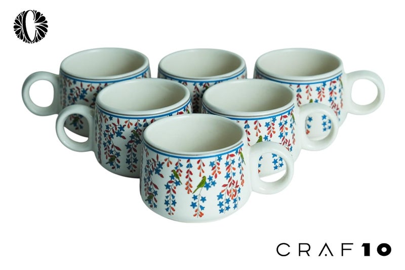 CRAF10 طقم شاي سيراميك CRAF10 تصميم بلِس 1 غلاية 900 مل 6 أكواب 180 مل أنيق آمن للاستخدام في الميكروويف وغسالة الصحون - Image 4