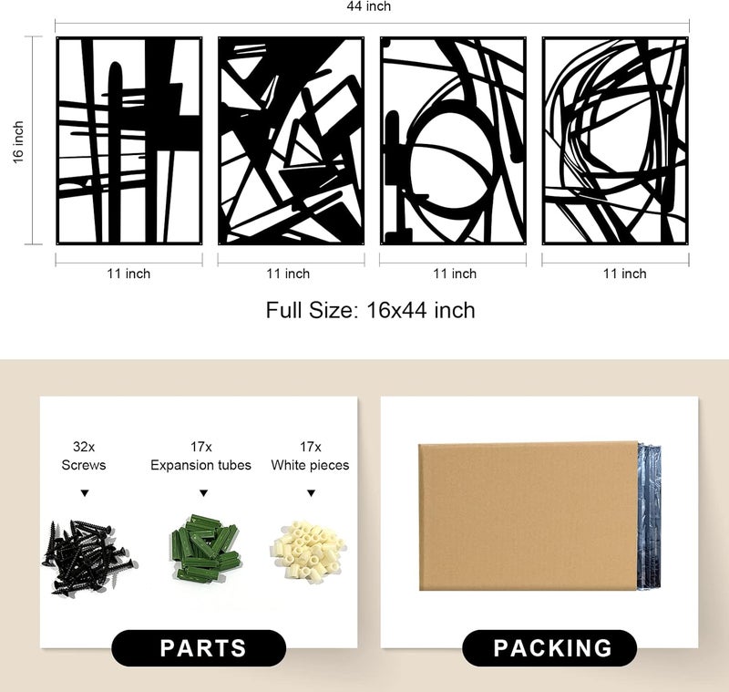 Glamativity 4 Pack Black Abstract Metal Wall Art, Minimalist Décor Single Line Art Décor, 3D Textured Sculptures, for Living Room Bedroom Bathroom Study (Black, M Size 16 x 11'') - Image 5