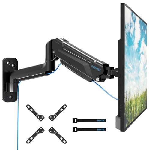 BONTEC Monitor Wall Mount Arm, VESA Gas Spring Height Adjustable, for 13-42 Inch Screens, Max 19.8lbs, Swivel, Tilt, Space-Saving Desk Mount, Easy Installation, Single Arm TV Mount, Max VESA 200x200 - Image 1