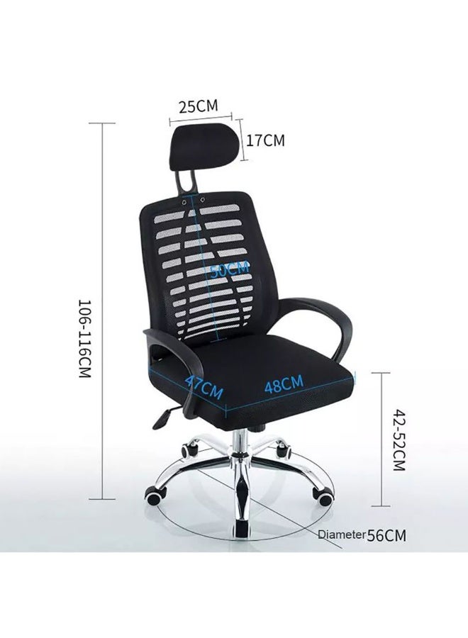 كرسي مكتب منزلي، كرسي كمبيوتر، كرسي مكتب دوار قابل لتعديل الارتفاع مع مسند للظهر ومساند للذراعين ومسند للرأس وعجلات للعمل والدراسة، أسود - Image 2