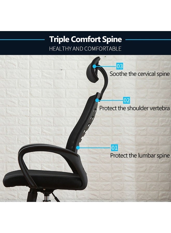 كرسي مكتب منزلي، كرسي كمبيوتر، كرسي مكتب دوار قابل لتعديل الارتفاع مع مسند للظهر ومساند للذراعين ومسند للرأس وعجلات للعمل والدراسة، أسود - Image 5