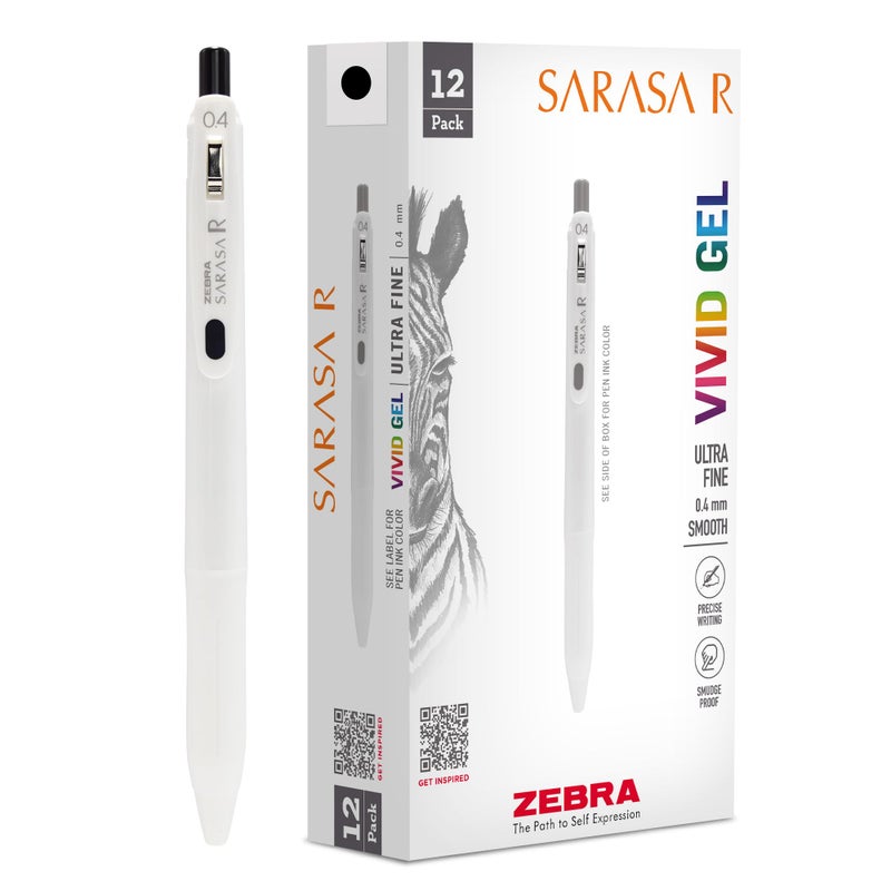 Zebra Pen SARASA R Gel Pens Black Ink 04mm Fine Point Vivid Ink to Create Deep Saturated Color and Smooth Gel Lines QuickDrying for SmearFree Writing Made in Japan 12Pack 47710 - Image 2