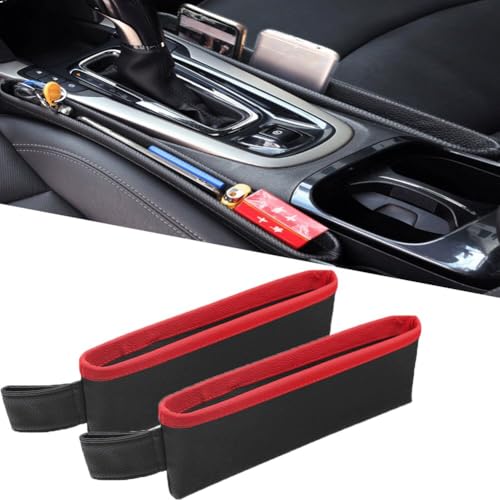 Tumecos Car Seat Pockets PU Leather Car Console Side Organizer Seat Catcher Holders Compatible with Phone Key Wallet Phone Sunglasses 2 Pack (Black+Red) - Image 1