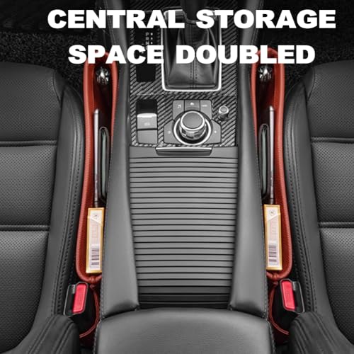 Tumecos Car Seat Pockets PU Leather Car Console Side Organizer Seat Catcher Holders Compatible with Phone Key Wallet Phone Sunglasses 2 Pack (Black+Red) - Image 5