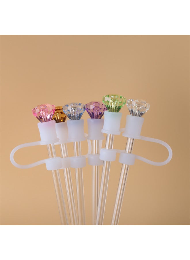 Diamond-Suction Tube Sleeve Large Cartoon Cute Doll Silicone Suction Tube Sleeve 8mm 10mm 12mm-Color:Rose Big Diamond-transparent Large Doll Silicone Suction Tube Sleeve-Specifications:10mm  - Image 2