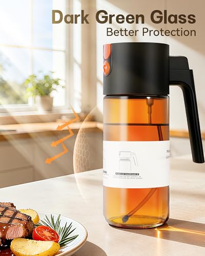 OURCABECUE Upgrade 2 in 1 Oil Sprayer for Cooking, 17oz Light-Blocking Glass Olive Oil Dispenser Bottle for Kitchen,Food-Grade Oil Mister with 8 Stickers for Salad, Frying(Amber Bottle-Black Gap) - Image 4