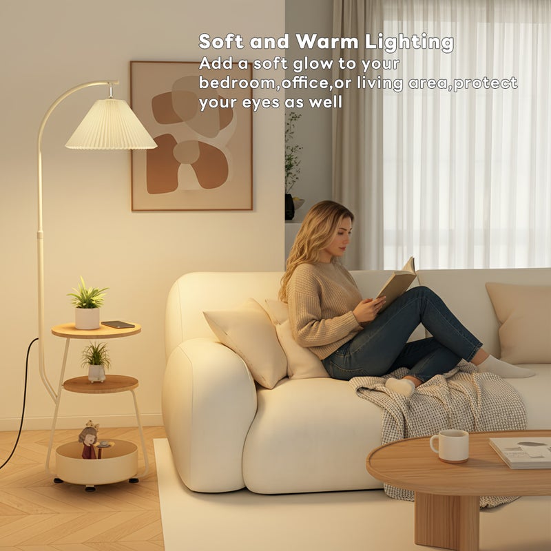 Sharpdo Nordic Curved Floor Lamp,Standing lamp With 3-Layer Side Table and Storage Drawer, Multi-functional Living Room and Bedroom Desk Lamp, Suitable for Reading and Decoration - Image 4