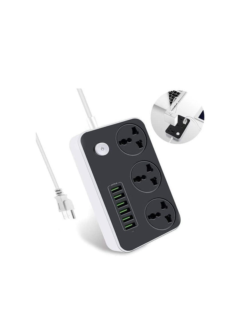 Power Strip with USB Ports - Universal Power Socket 3 Outlets Surge Protector 6 Quick USB (5V 3.4A 17W) - Charging Station with 6.5ft Bold Cord, 2500W Circuit Breaker Child Safe Door - Image 1