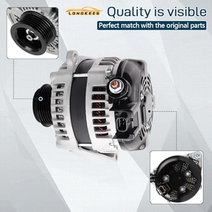 LONGKEES 11573 Alternator FIT 20112013 Honda Odyssey, 20122015 Pilot, 20122014 Ridgeline V6 3.5L 12V 130A 6-Groove Pulley Replace OE# 31100-RV0-A01, 104210-1240, 9764219-124 - Image 5