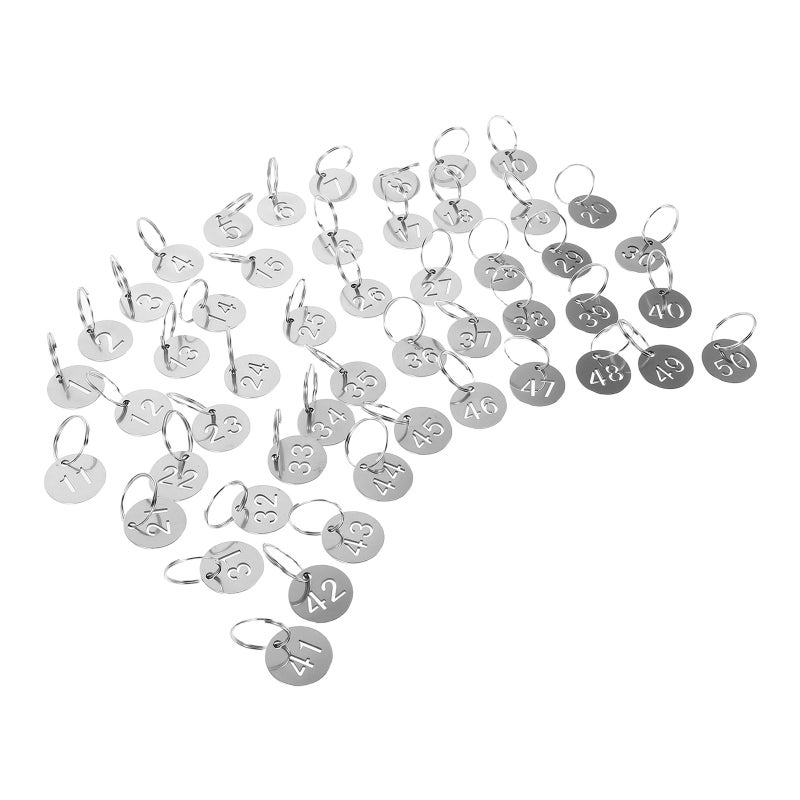 50pcs Numbered Key Tags: 1-50 Key Tags Stainless Steel Round Metal Number with Split - for Organized Coding Key Box Cabinet Identifiers - Image 1