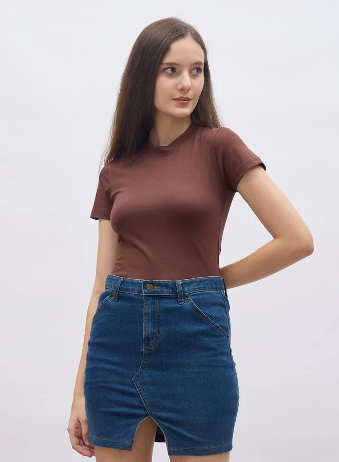 Styli Pack of 2 - Cotton Stretch Fitted High Neck T-Shirt