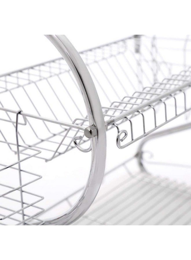 ROY S Shape 2 Layer Chrome Coated Kitchen Dish Drainer Organize Storage Rack - Plate, Cutlery Utensil, Fruits And Vegetable Drying Drain And Storage Stand (Silver)(Chrome Coted) - Image 5