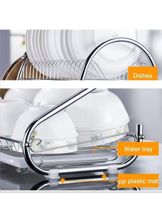 ROY S Shape 2 Layer Chrome Coated Kitchen Dish Drainer Organize Storage Rack - Plate, Cutlery Utensil, Fruits And Vegetable Drying Drain And Storage Stand (Silver)(Chrome Coted) - Image 3