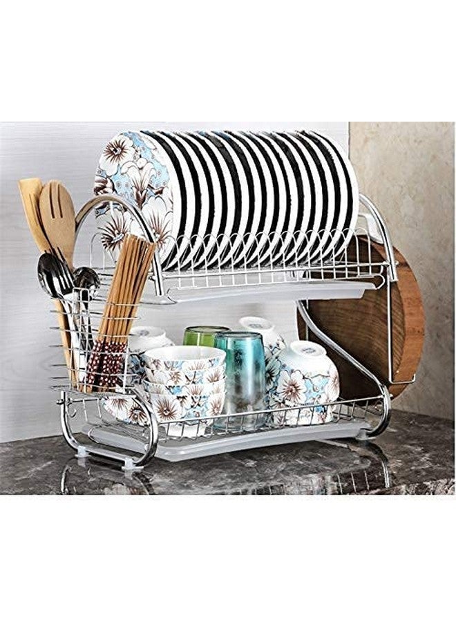 ROY S Shape 2 Layer Chrome Coated Kitchen Dish Drainer Organize Storage Rack - Plate, Cutlery Utensil, Fruits And Vegetable Drying Drain And Storage Stand (Silver)(Chrome Coted) - Image 1