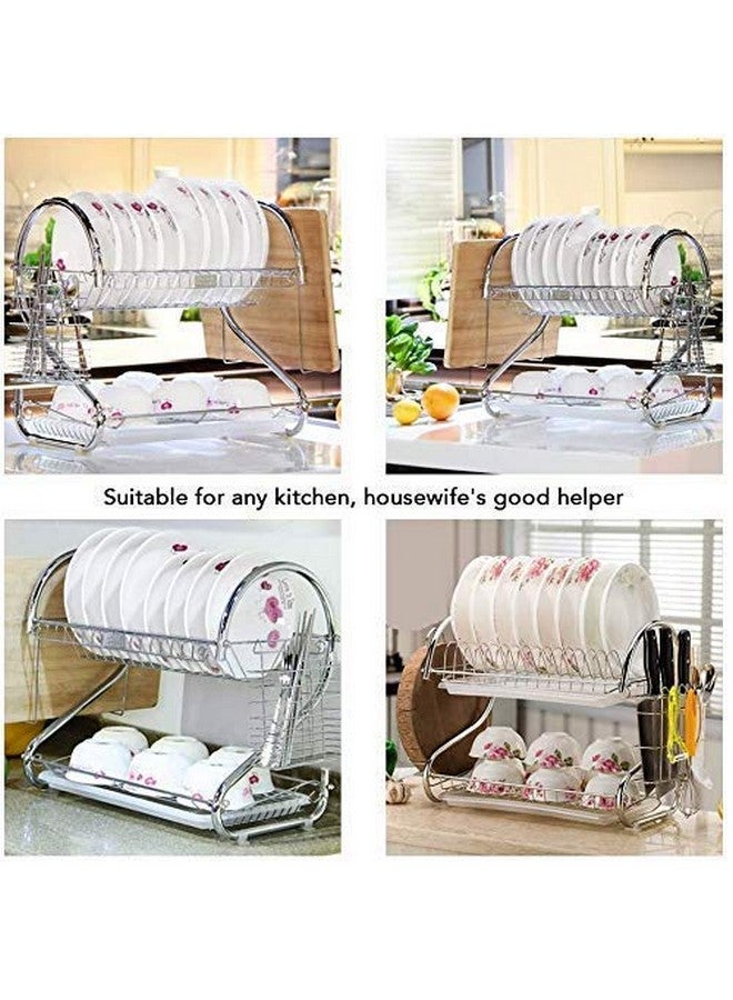 ROY S Shape 2 Layer Chrome Coated Kitchen Dish Drainer Organize Storage Rack - Plate, Cutlery Utensil, Fruits And Vegetable Drying Drain And Storage Stand (Silver)(Chrome Coted) - Image 4