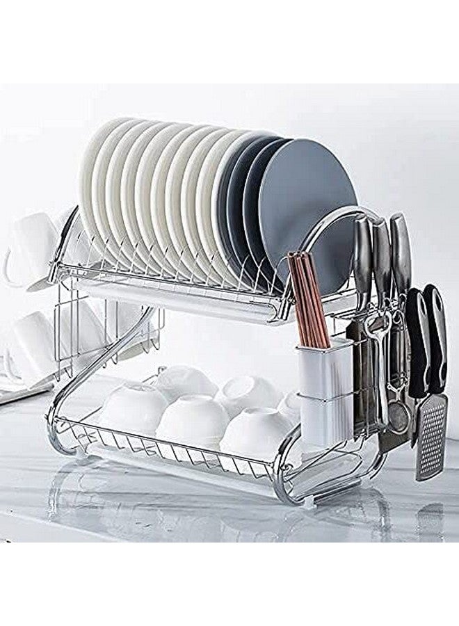 ROY S Shape 2 Layer Chrome Coated Kitchen Dish Drainer Organize Storage Rack - Plate, Cutlery Utensil, Fruits And Vegetable Drying Drain And Storage Stand (Silver)(Chrome Coted) - Image 2