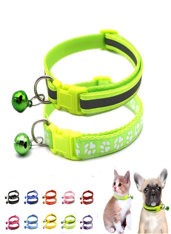 WeimoMonkey Green Dog Collar with Bell, 2-Pack Basic & Reflective Cat Collar Boy Puppy Collar with Bells for XXS Xs Small Tiny Male Dogs Pet Kitten Animal, XS - Image 1