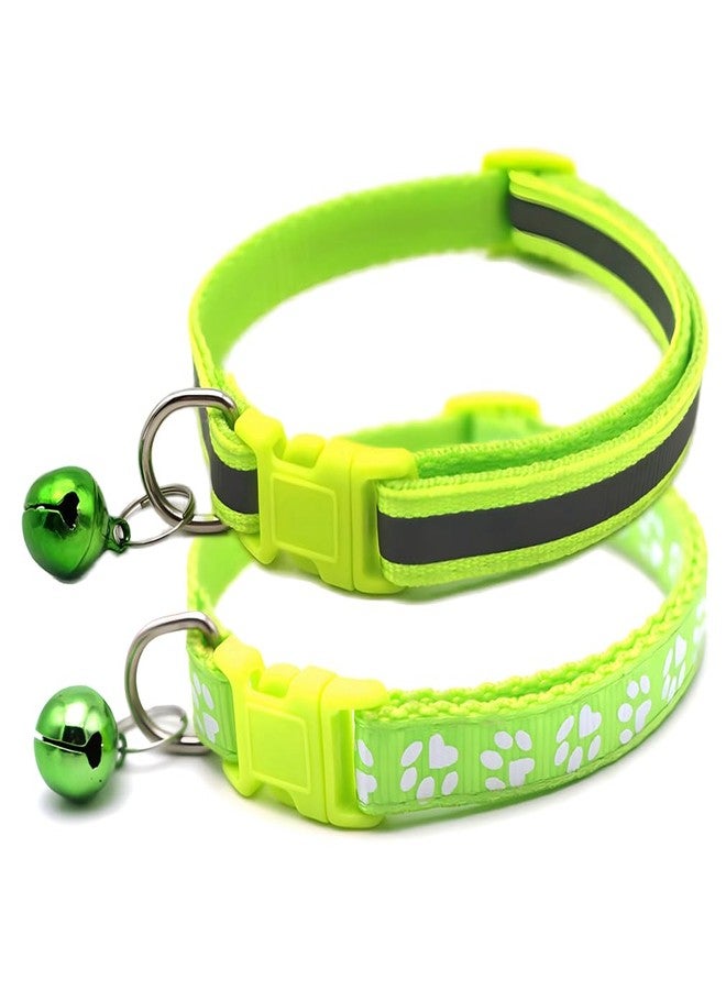 WeimoMonkey Green Dog Collar with Bell, 2-Pack Basic & Reflective Cat Collar Boy Puppy Collar with Bells for XXS Xs Small Tiny Male Dogs Pet Kitten Animal, XS - Image 2