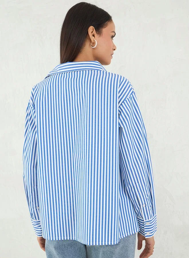 Femmella Femmella Striped Oversized Spread Collar Shirt