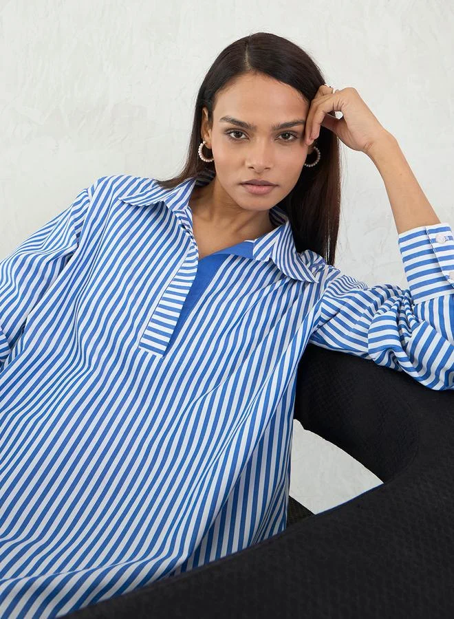 Femmella  Femmella Striped Oversized Spread Collar Shirt for Women | Best Price UAE