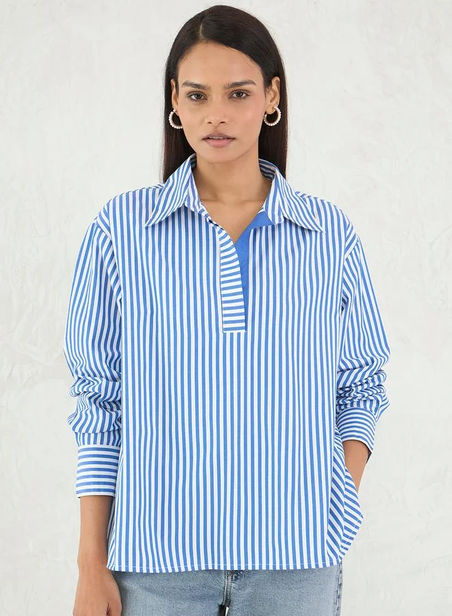 Femmella Femmella Striped Oversized Spread Collar Shirt