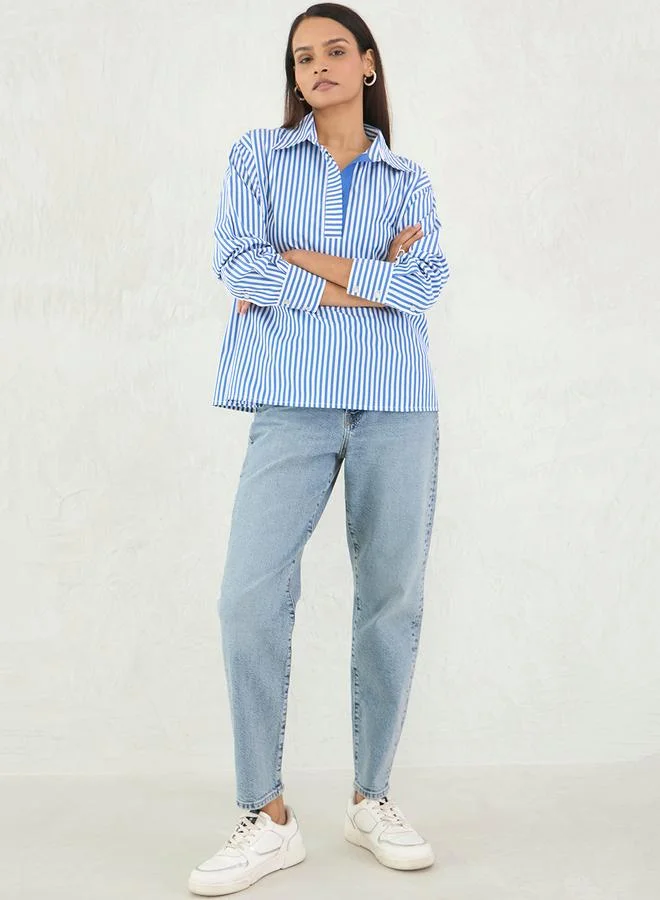 Femmella  Femmella Striped Oversized Spread Collar Shirt for Women | Best Price UAE